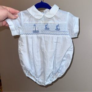 Vintage Boys Smocked Carriage Boutique 3-6 month Sailboat Bubble outfit